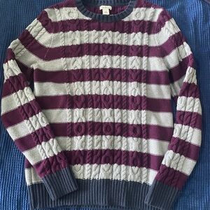 L.L. Bean Maroon and Gray Striped Crewneck Sweater